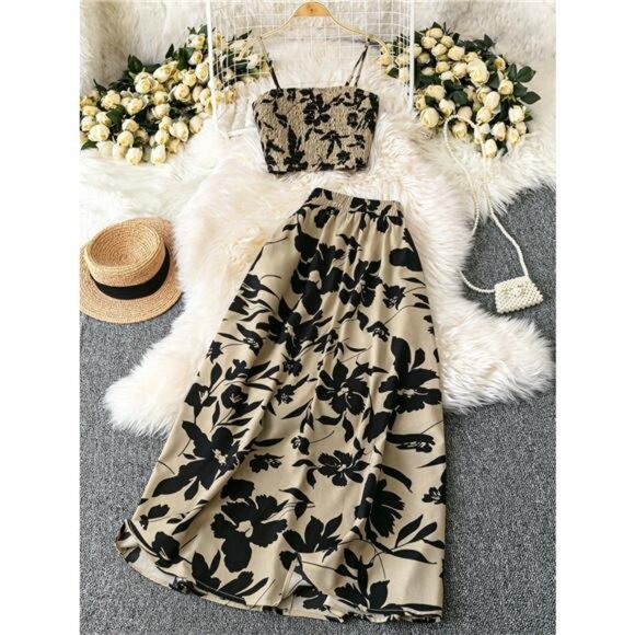 Smocked Printed Cami and Skirt Set - Picture 1 of 4